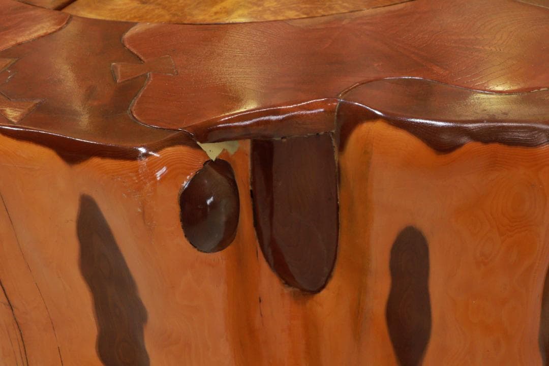 時代家具　木製　象嵌　刳り貫き　火鉢　大型　手炙り　蓋付　民芸品　BE951