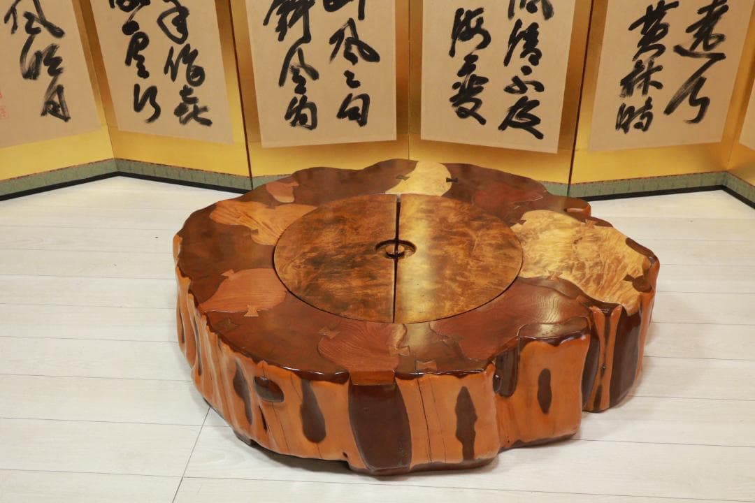 時代家具　木製　象嵌　刳り貫き　火鉢　大型　手炙り　蓋付　民芸品　BE951