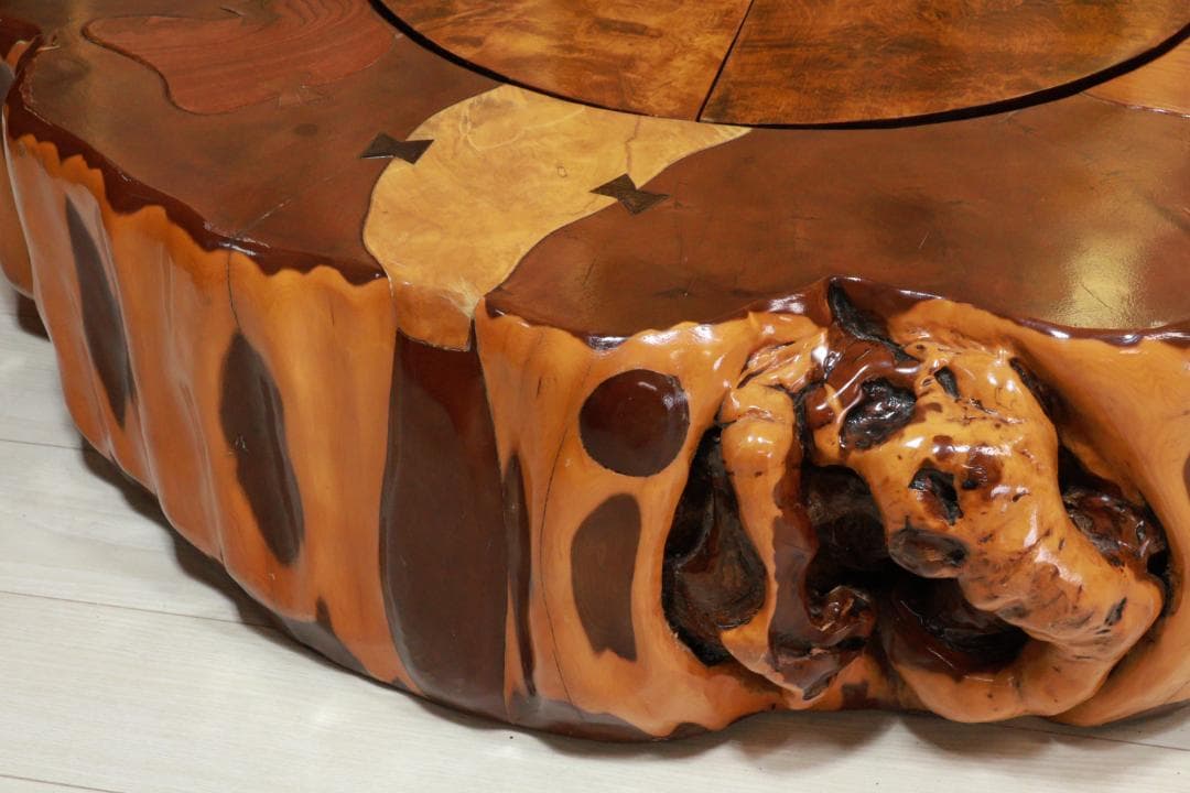 時代家具　木製　象嵌　刳り貫き　火鉢　大型　手炙り　蓋付　民芸品　BE951