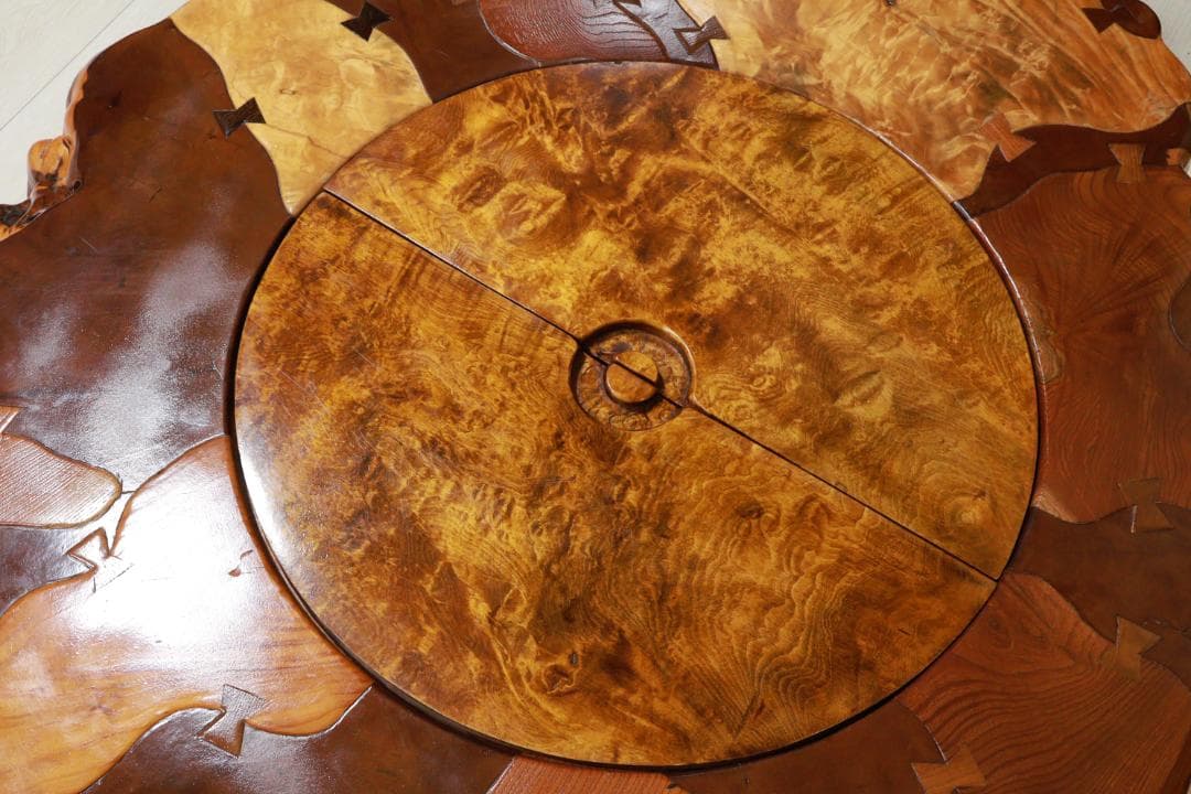 時代家具　木製　象嵌　刳り貫き　火鉢　大型　手炙り　蓋付　民芸品　BE951