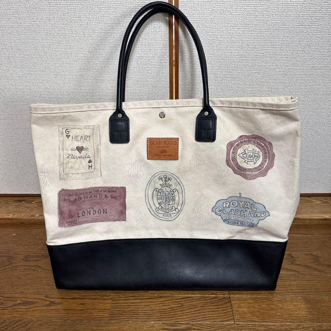 GLADHAND ハンドペイント ヘリテージレザー　キャンバス トートバッグ