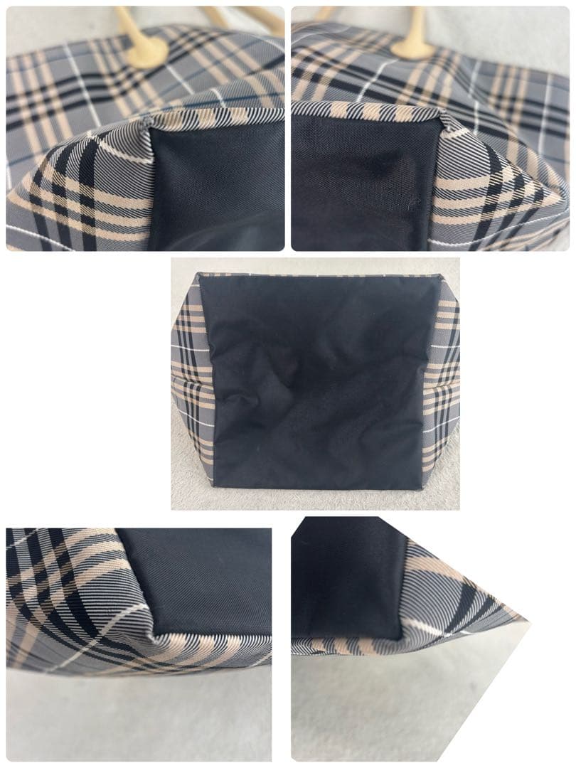 バーバリーブルーレーベル 水色 系チェック柄エコバッグ 日本製 トートバッグ