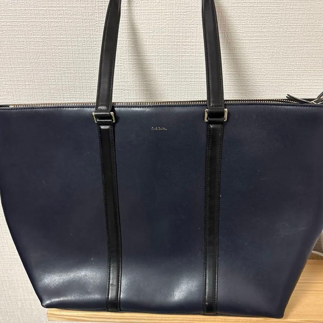 ポールスミス　A4トートバッグ　シティエンボスネイビー　 レザー　ビジネスバック