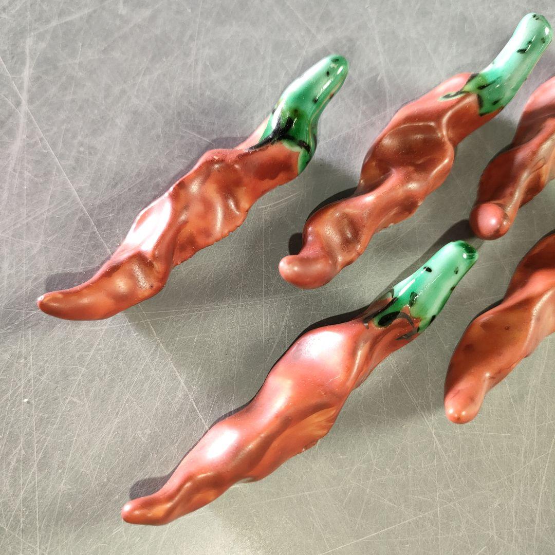 A1202-5/九谷焼/須田菁華/色絵唐辛子箸置5客/共箱/和食器/懐石道具/