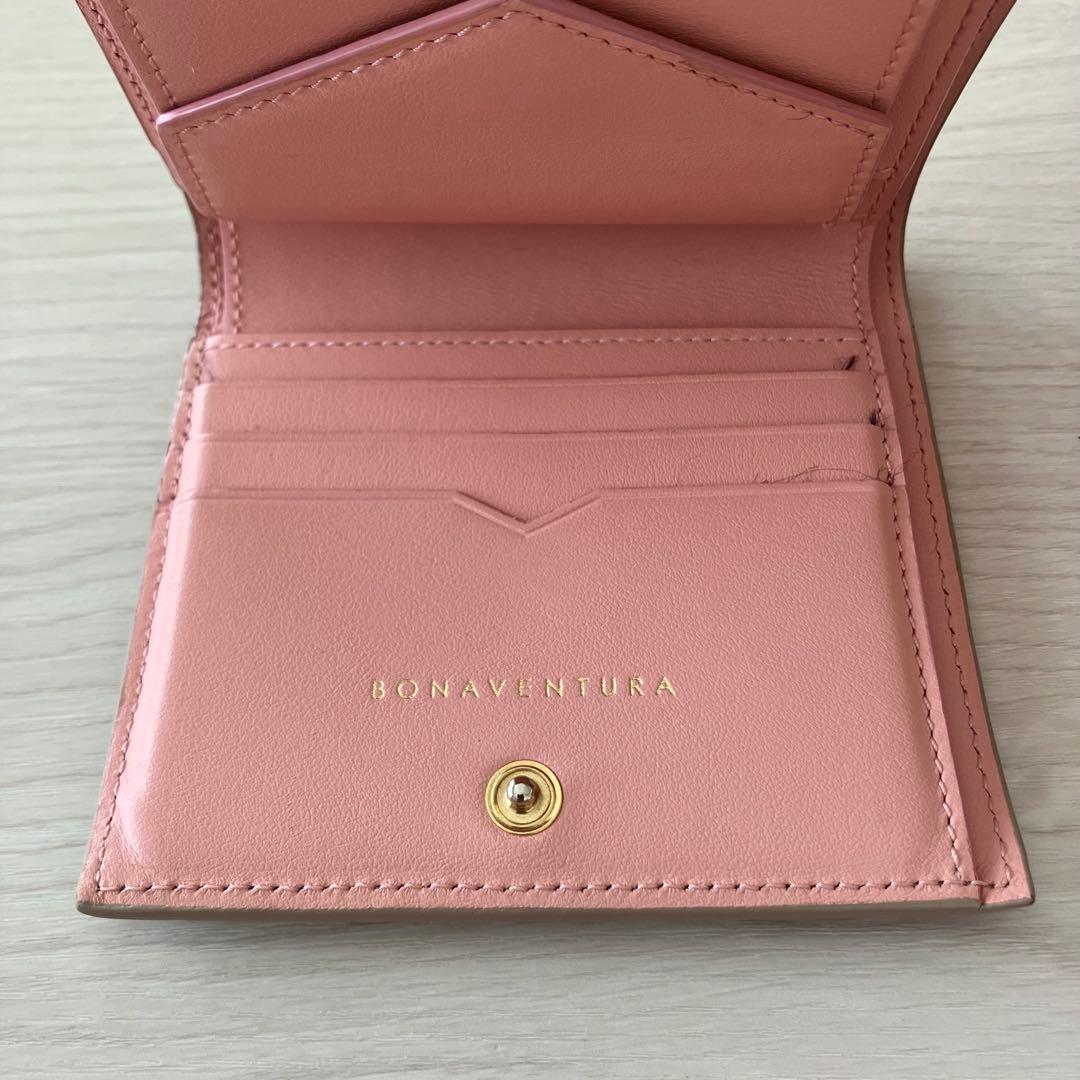 美品　BONAVENTURA 二つ折り財布　グレージュ　ピンク　バイカラー