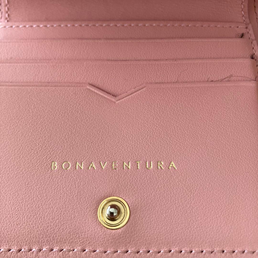 美品　BONAVENTURA 二つ折り財布　グレージュ　ピンク　バイカラー