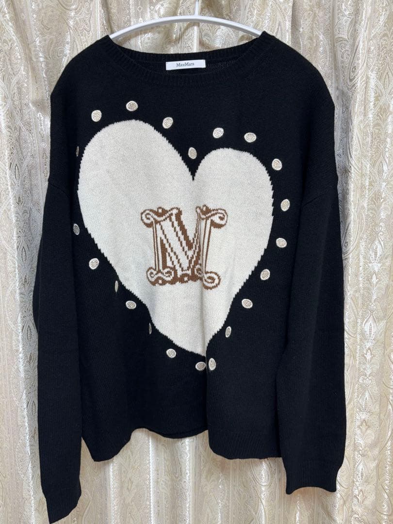 マックスマーラ ロゴ ハート柄 セーター ブラック ウール カシミヤ