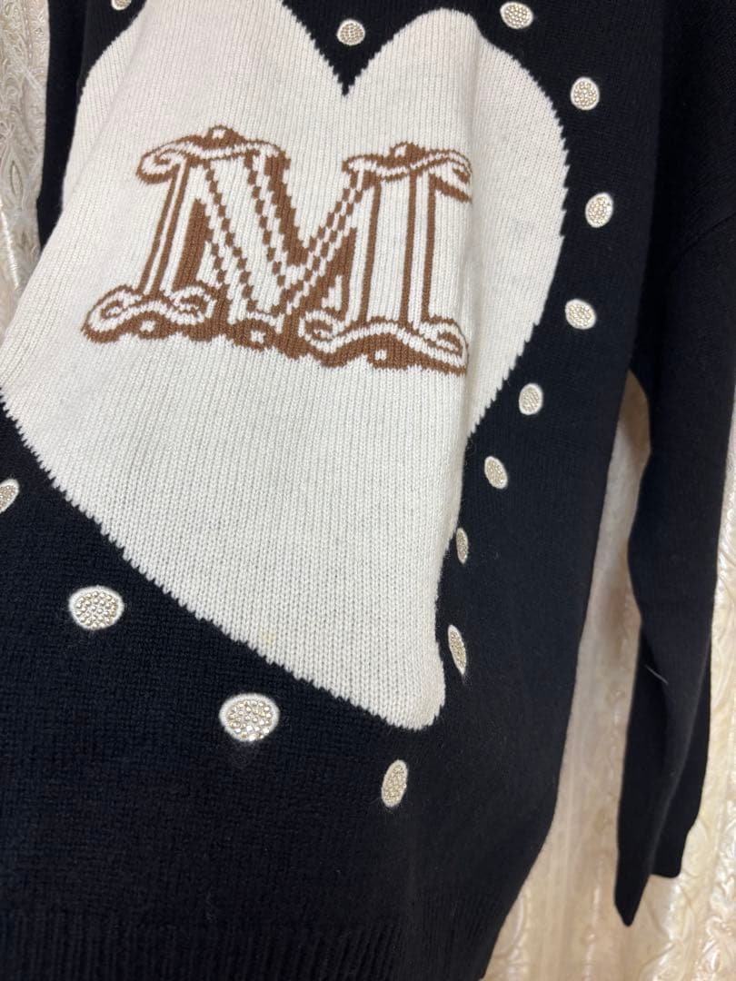 マックスマーラ ロゴ ハート柄 セーター ブラック ウール カシミヤ