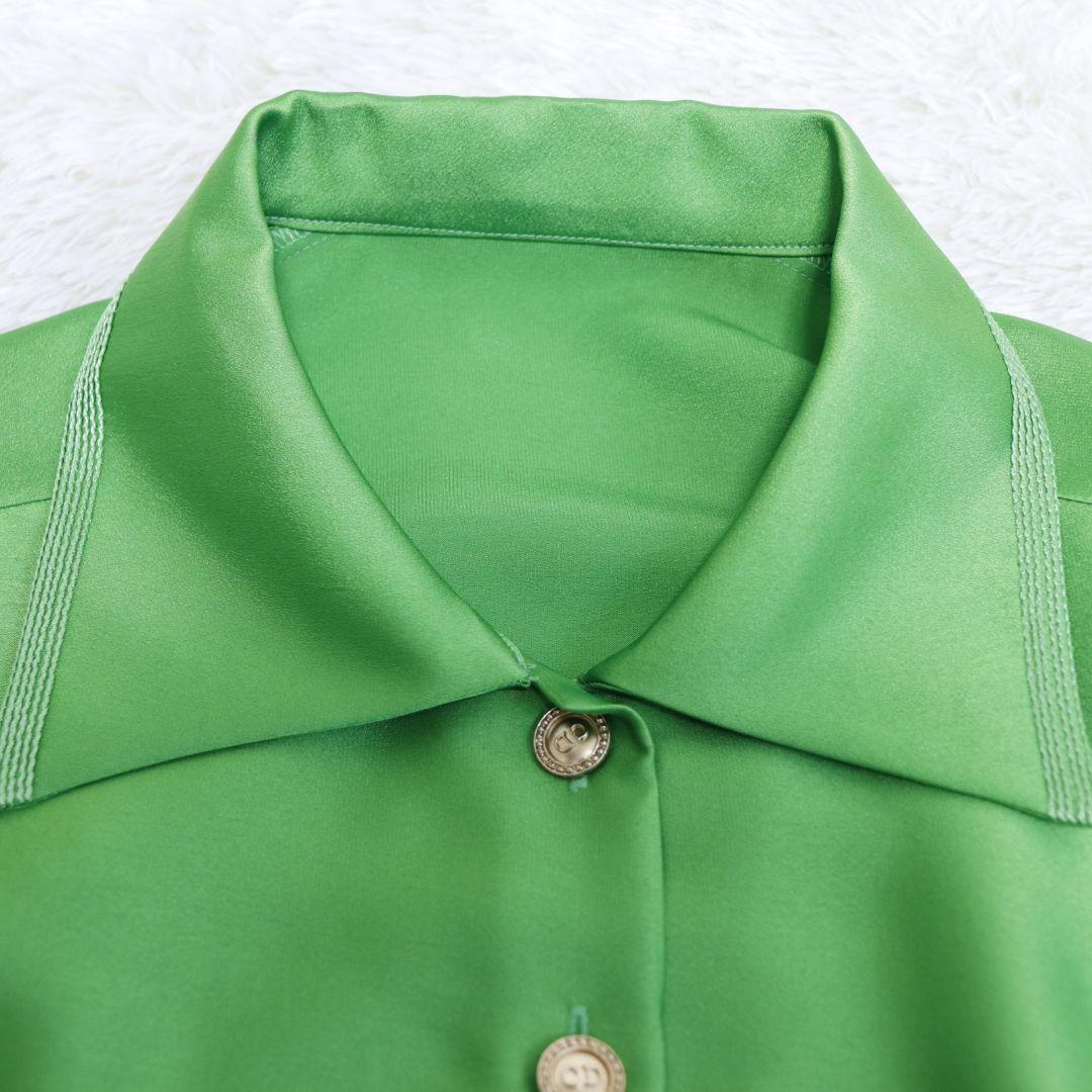 美品　クリスチャンディオール　ドレス　サテン　ブラウス　CDロゴ　金ボタン