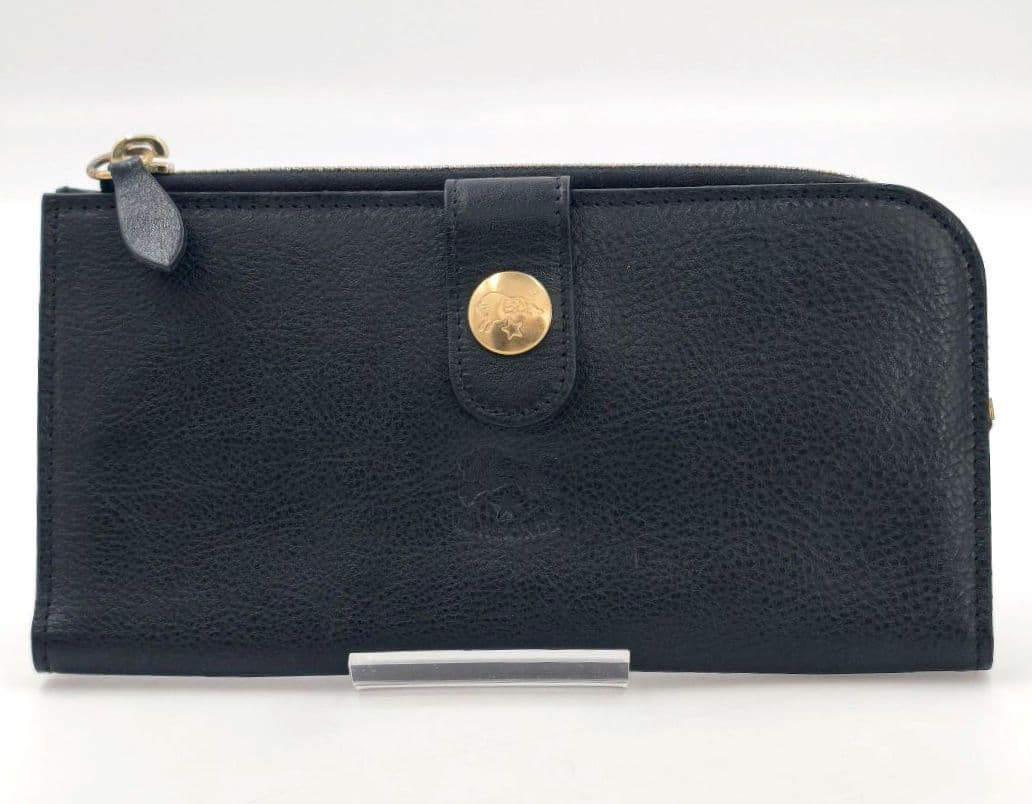 【美品 高級◎】イルビゾンテ 長財布 ラウンドジップ 本革 イタリア製 黒 袋付