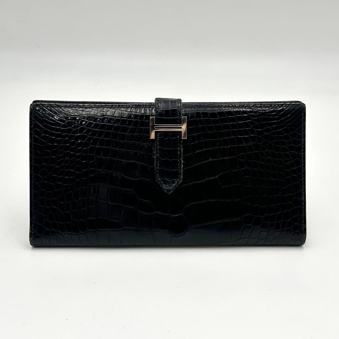 鑑定済✨ エルメス アリゲーター ベアン SV金具 長財布 ウォレット