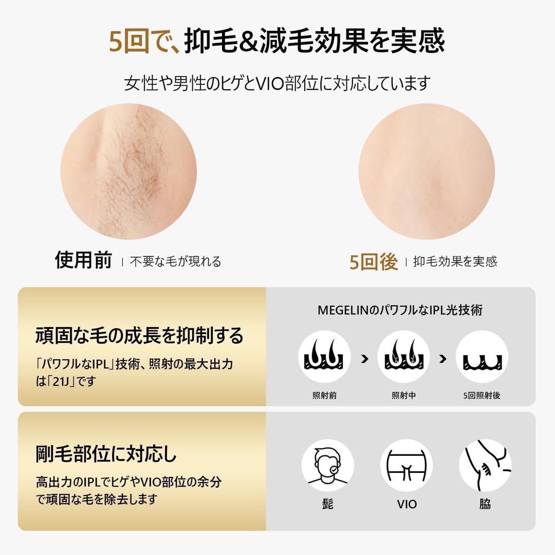 ★脱毛器 メンズ ホワイト VIO対応 最大出力21J 家庭用 サングラス付き