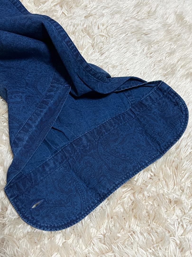 新品未使用品 ORIAN 37 シャンブレーシャツ 総柄 ネイビー