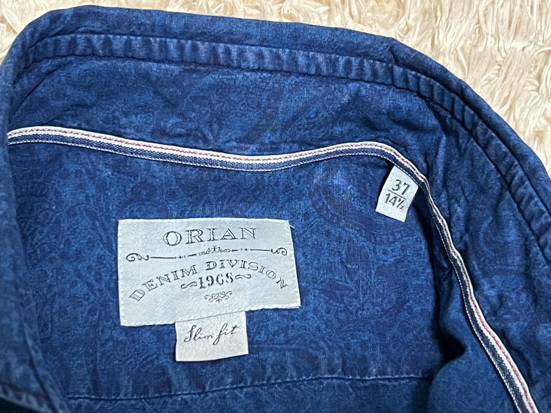 新品未使用品 ORIAN 37 シャンブレーシャツ 総柄 ネイビー