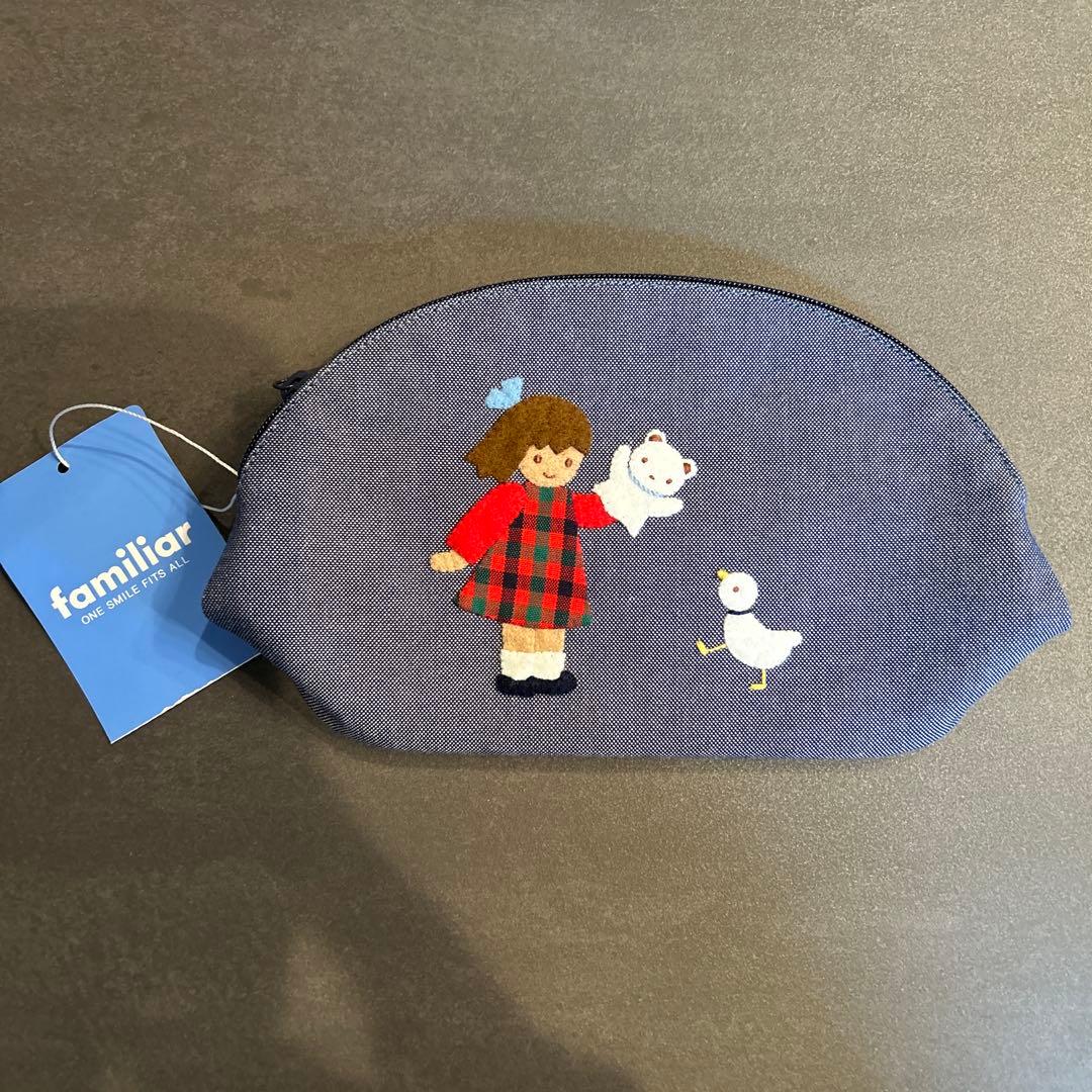 ファミリア　ポーチ　デニムポーチ　NB ネイビー　クマちゃんパペット