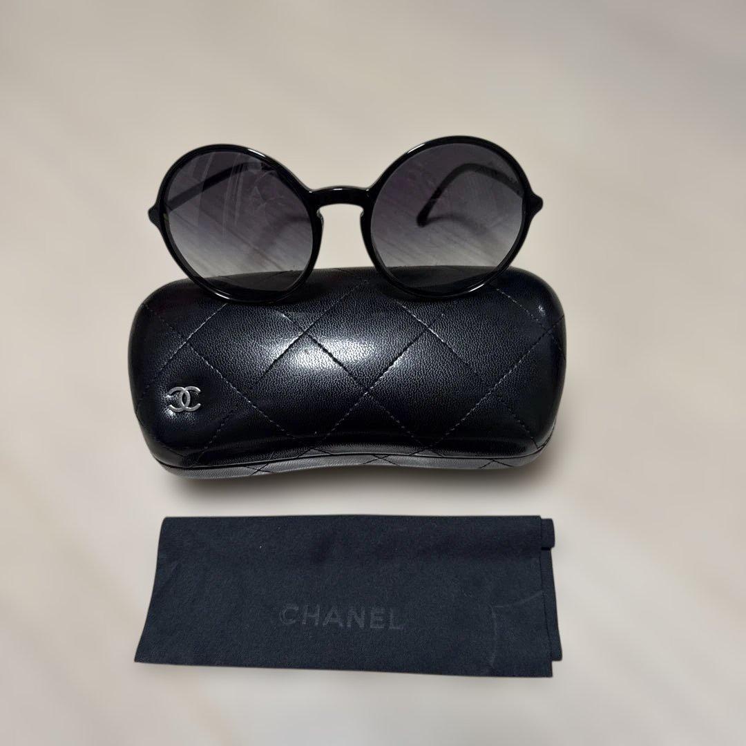 CHANEL ブラック ラウンドサングラス ケース付き