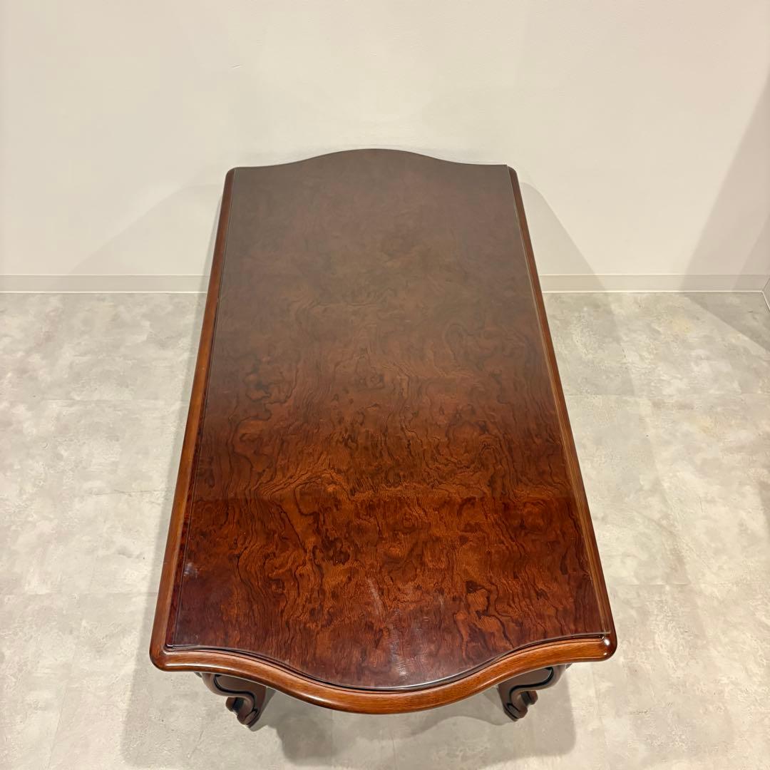 カリモク コロニアル センターテーブル 棚付き ラタン張り ローテーブル