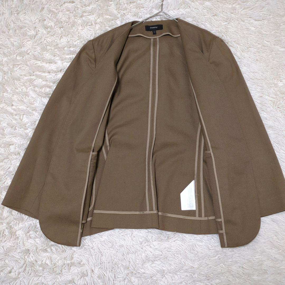 セオリー　スーツ　セットアップ　ノーカラー　ベージュ　ストレッチ コットン