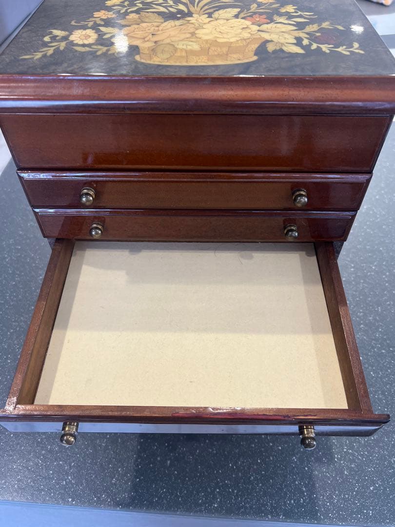 イタリア製 象嵌細工 木製ジュエリーボックス ミラー付き