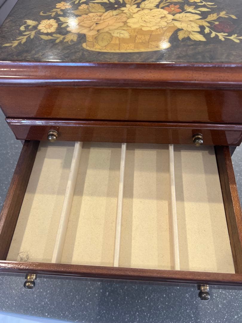 イタリア製 象嵌細工 木製ジュエリーボックス ミラー付き