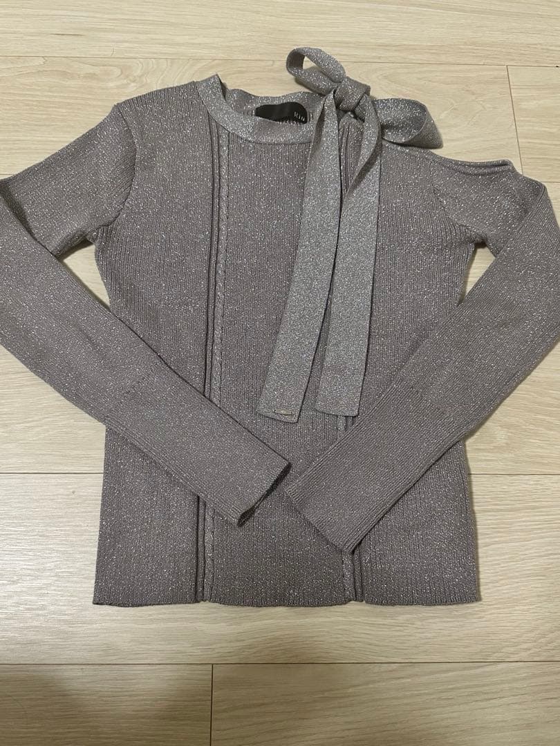 Riu Ribbon tie rib knit グレー　Rちゃんriu 美品