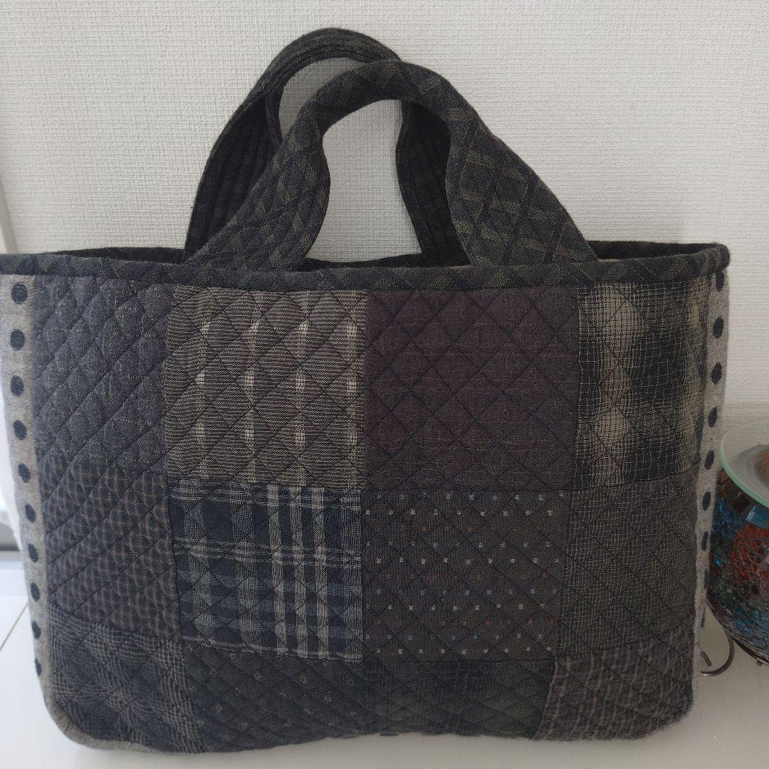 パッチワークトートバッグ 黒とグレー