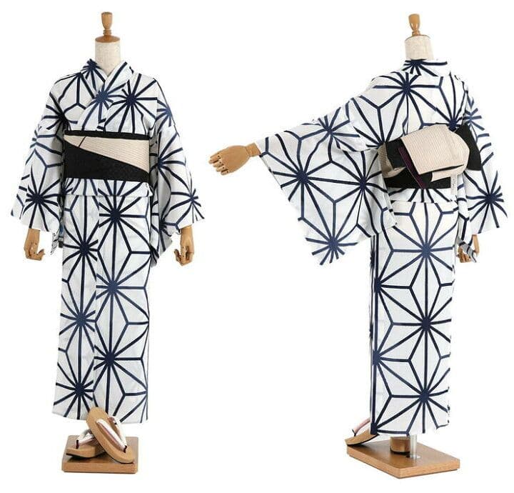 撫松庵　お仕立て上がり浴衣　麻の葉　セオ楊柳　オフシロ　未使用・タグ付き