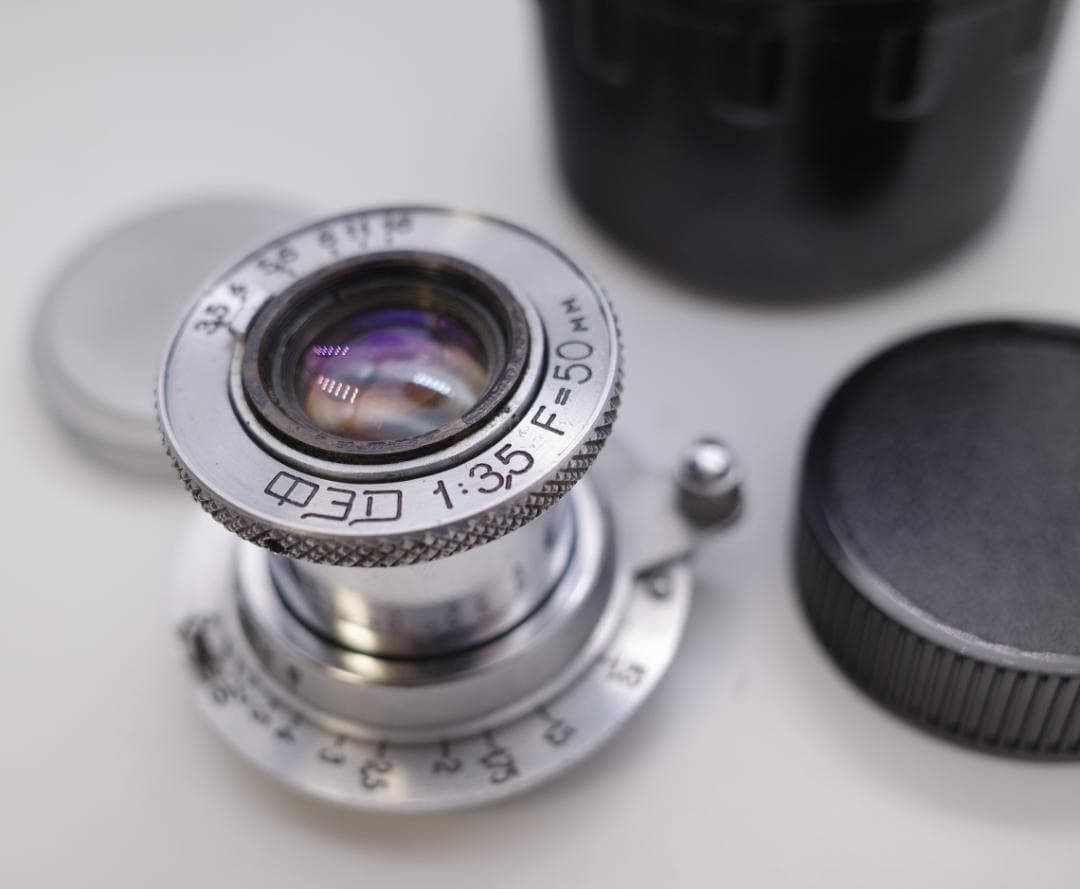 14　希少　沈胴式オールドレンズ FED 50　L39 純正ケース付