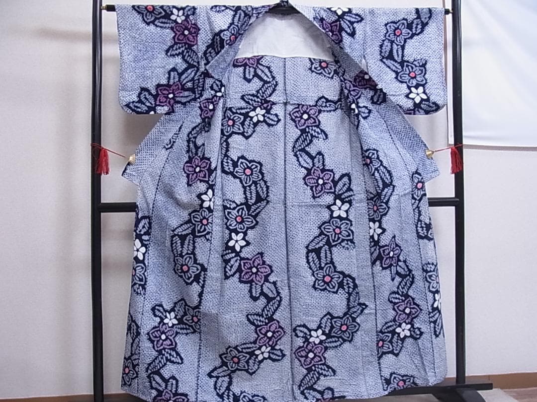 eふれんず◆有松鳴海絞り　夏物　浴衣　草花文　綿◆am1065