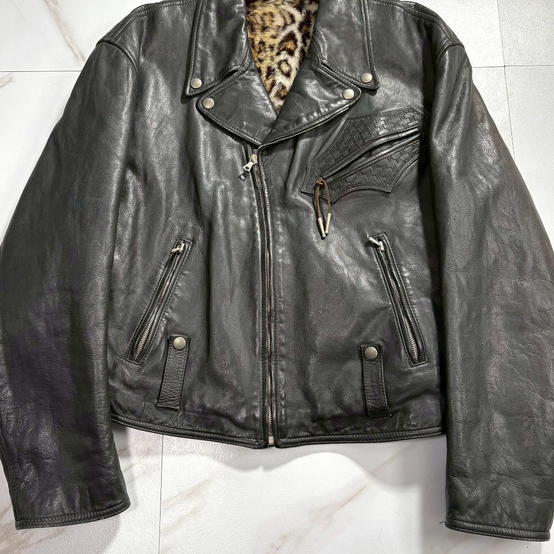 JOSLYN CLARKE ダブル ライダース ジャケット レオパードブラック