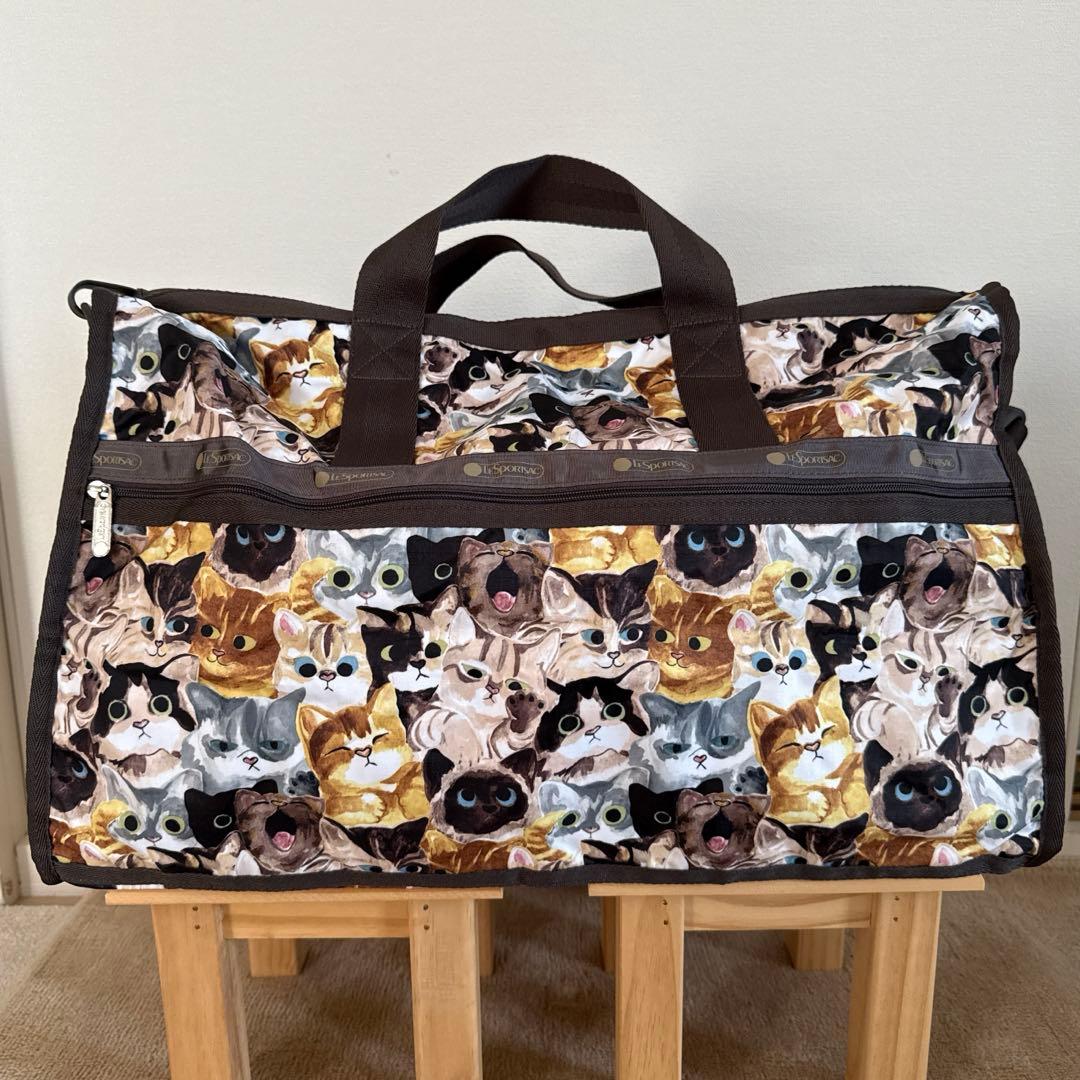 レスポートサック　ボストンバッグ　ネコ柄　大容量