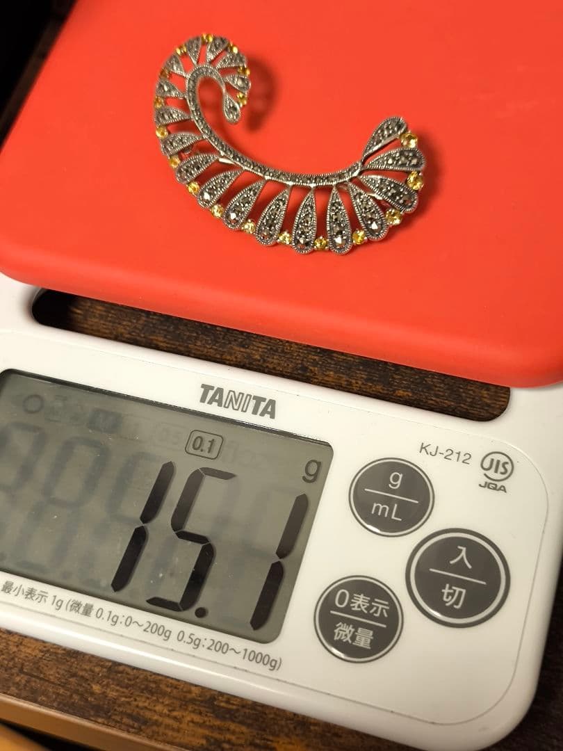 ヴィンテージ　マーカサイト　シトリン　925　スターリング　シルバー　ブローチ