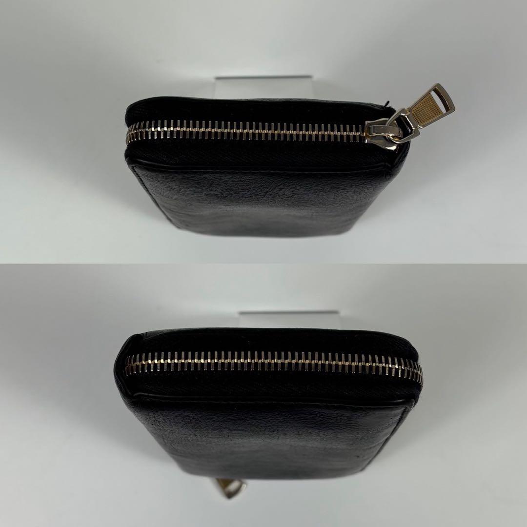 サンローラン YSLロゴ 長財布 ラウンド レザー ブラック 黒 シボ革