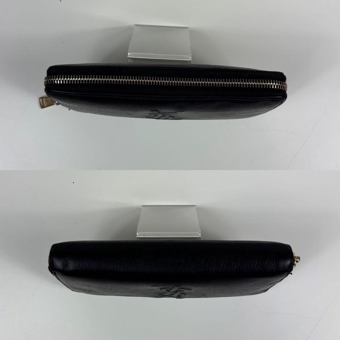 サンローラン YSLロゴ 長財布 ラウンド レザー ブラック 黒 シボ革