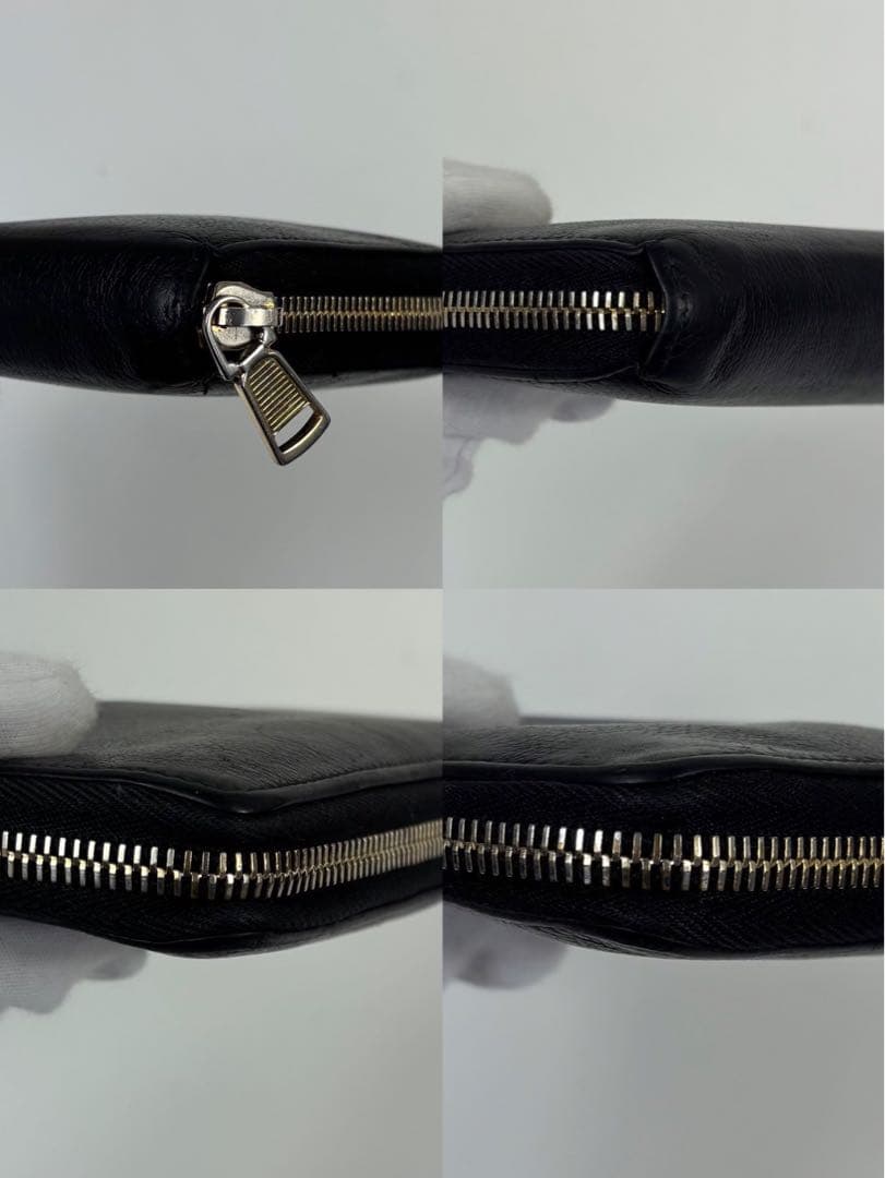 サンローラン YSLロゴ 長財布 ラウンド レザー ブラック 黒 シボ革