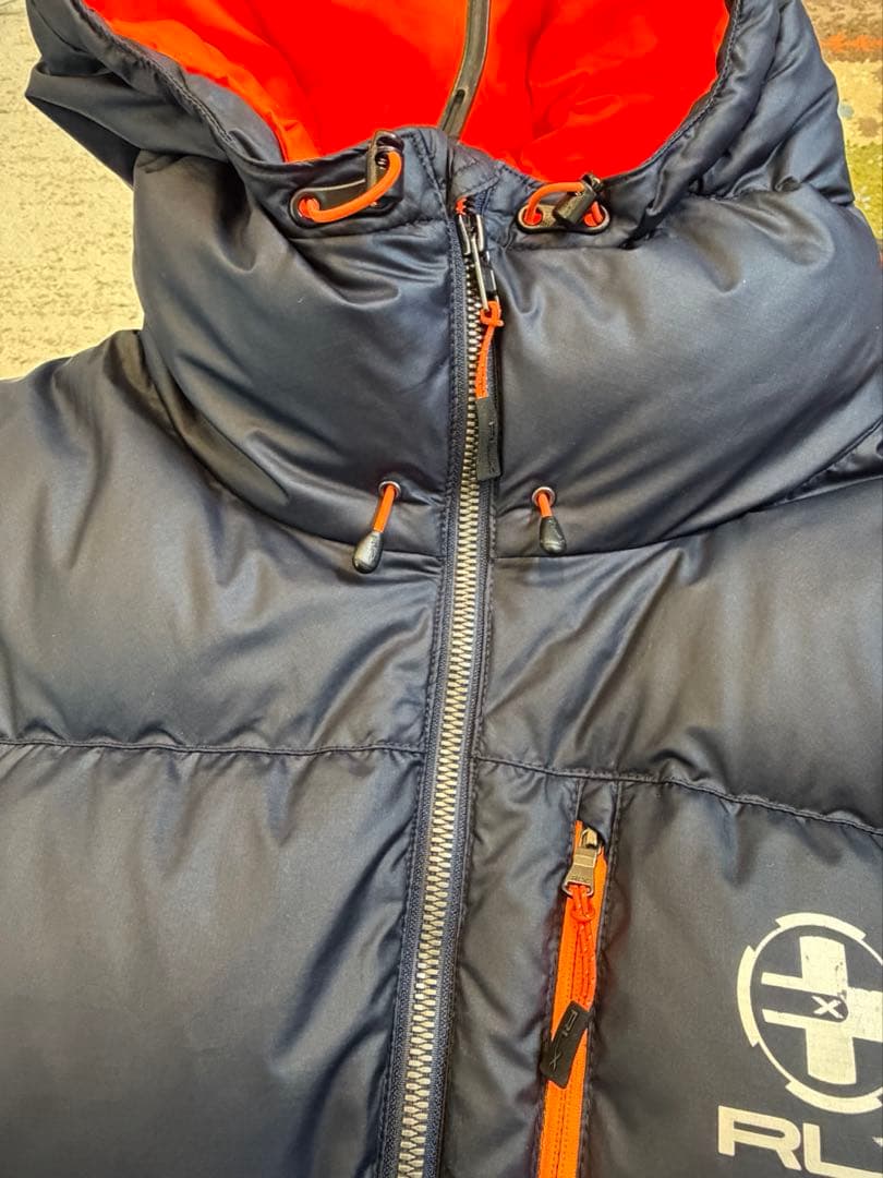 RLX フード付きダウンジャケット ネイビー/オレンジ