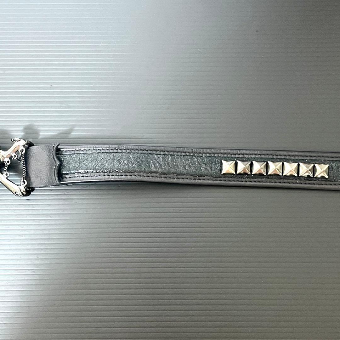 【希少】Roen ロエン スタッズ レザー ベルト 黒 スカル 髑髏 ガンメタ