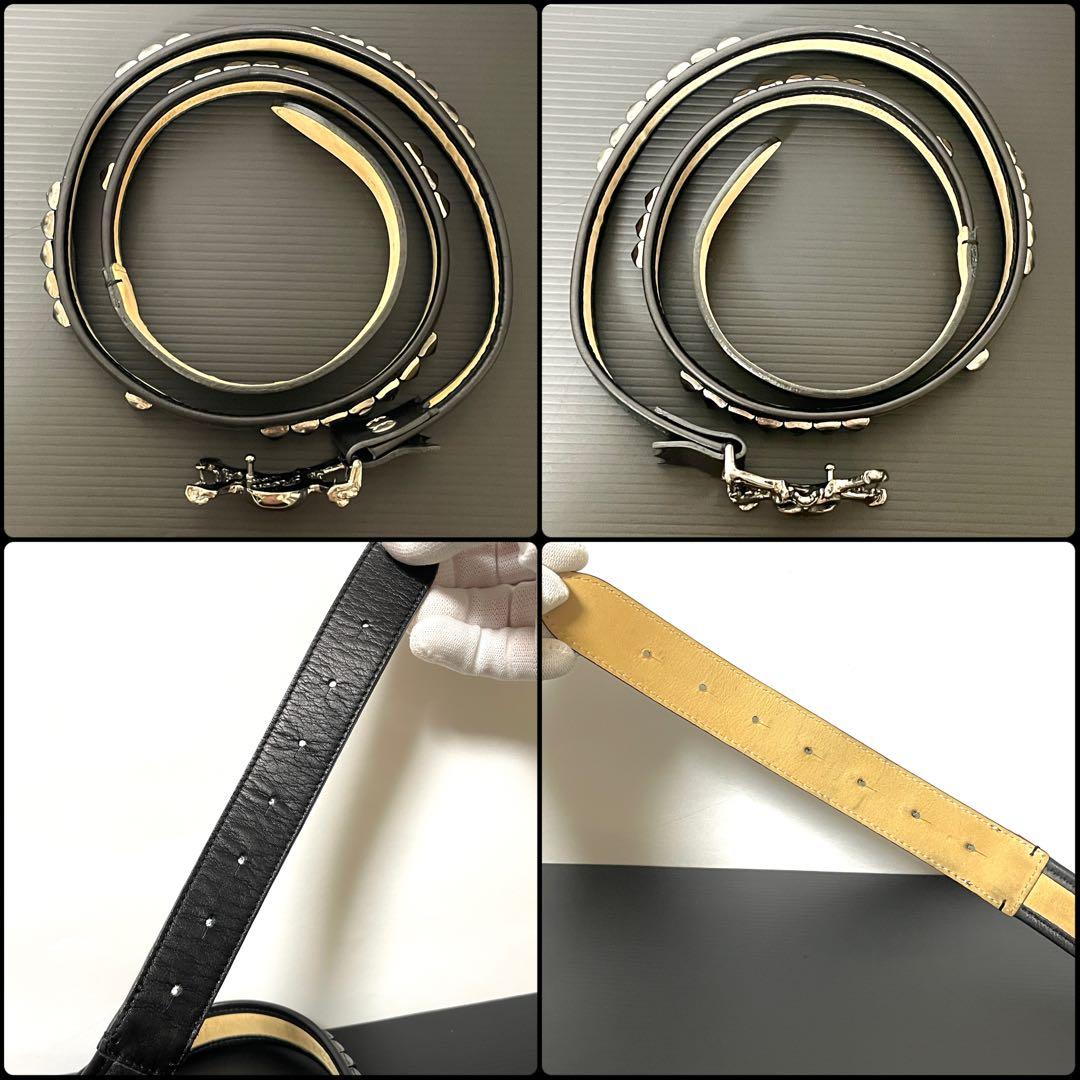 【希少】Roen ロエン スタッズ レザー ベルト 黒 スカル 髑髏 ガンメタ