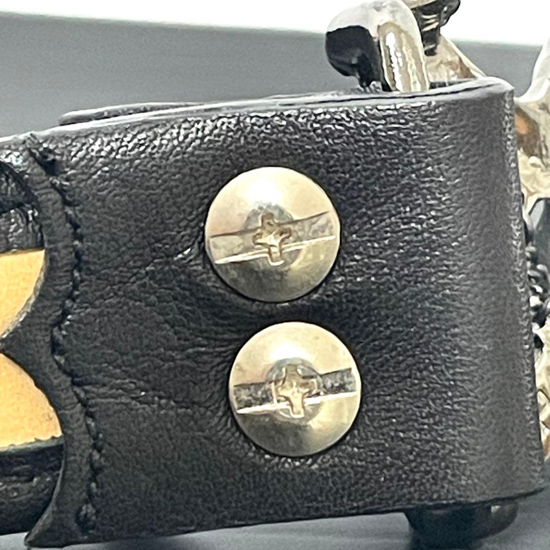 【希少】Roen ロエン スタッズ レザー ベルト 黒 スカル 髑髏 ガンメタ