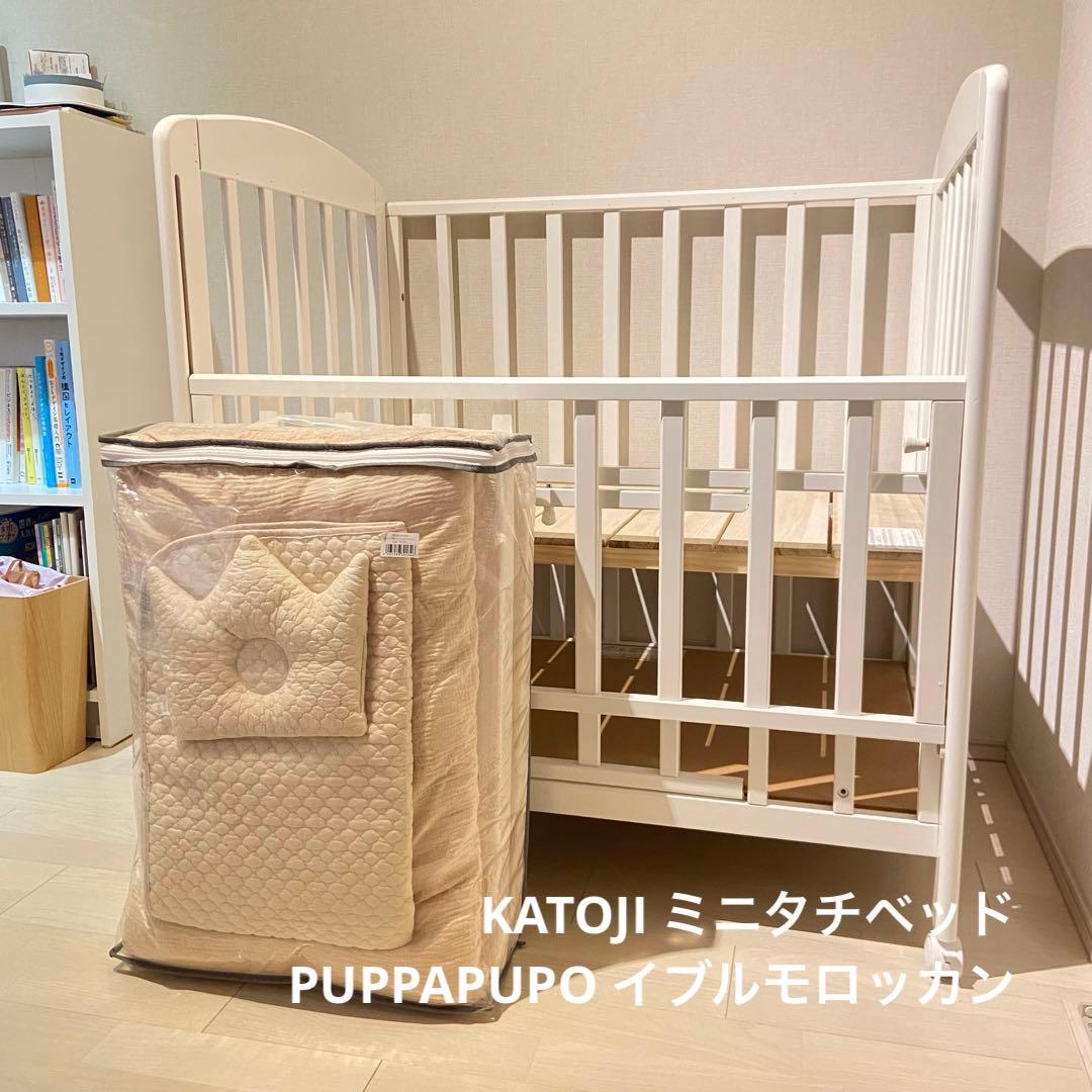 KATOJI ミニタチベッド ホワイト Puppapupoイブルお布団セット付き