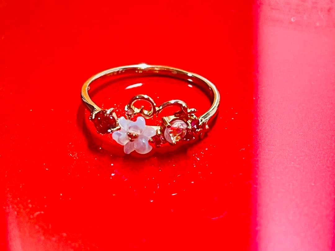 【咲絵】花モチーフ ピンクゴールドリング