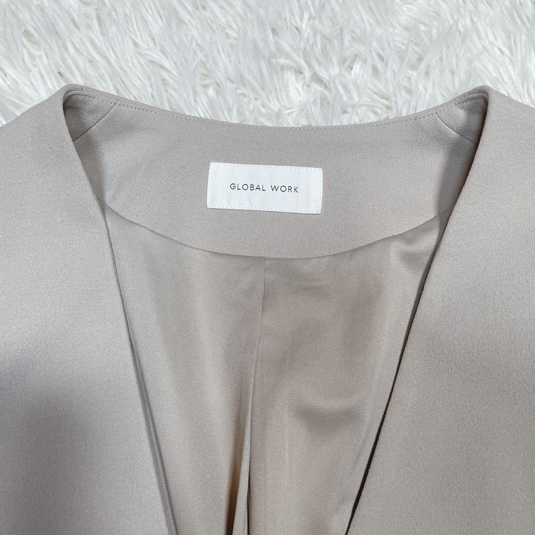 極美品　グローバルワーク　ノーカラー　スーツ　セットアップ　ホワイト　M