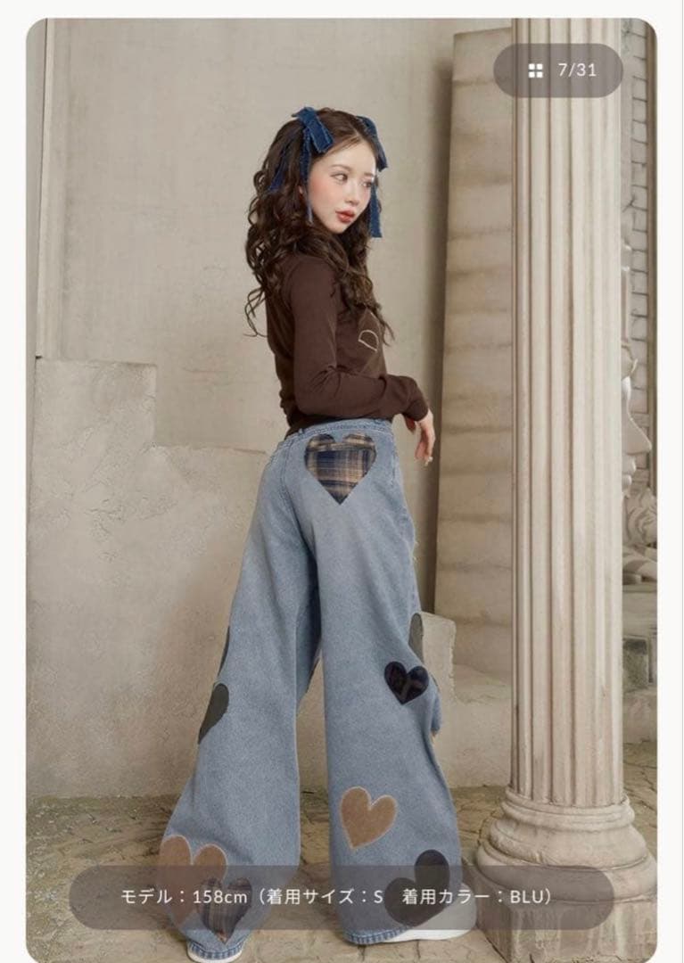 新品タグ付き♡ ダーリッチ ランダムハートパッチワークデニムパンツ S