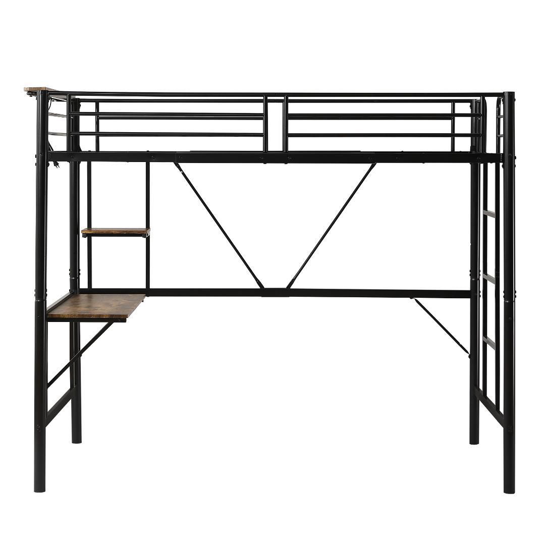 ロフトベッド シングル パイプベッド 収納棚 デスク付き収納 パイプブラック