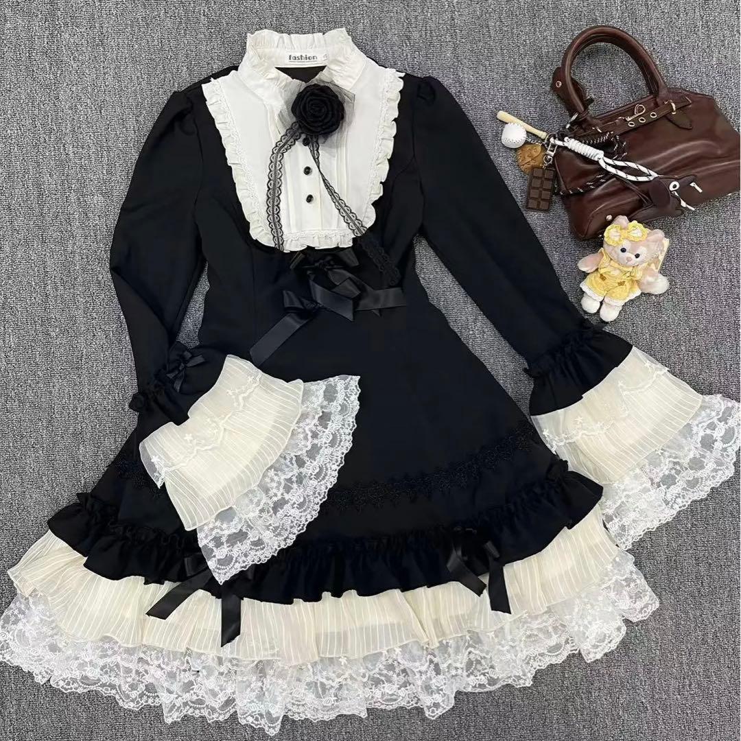 ゴスロリ ロリータ ブラック系 ワンピース マントポンチョ付