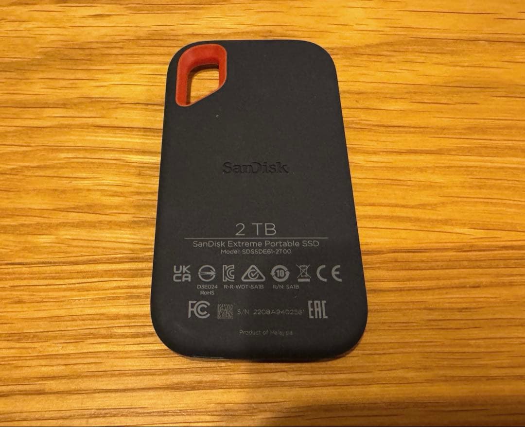【SanDisk】ExtremeポータブルSSD 2TB（中古品）
