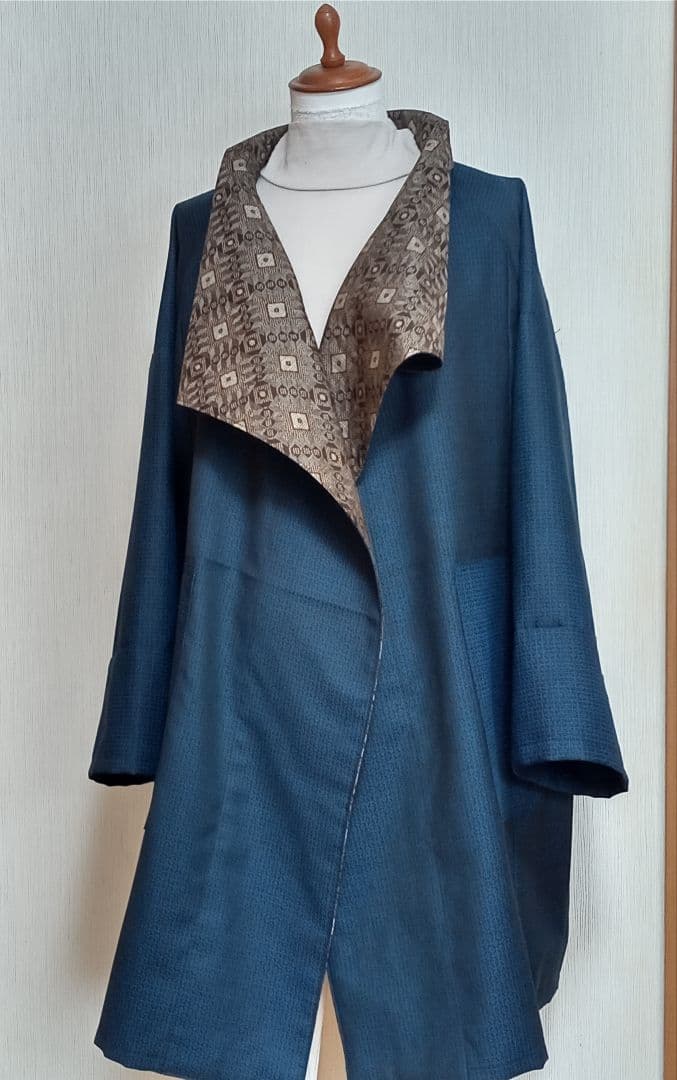 ウール男物着物と龍郷柄で羽織物 　　　freeesize