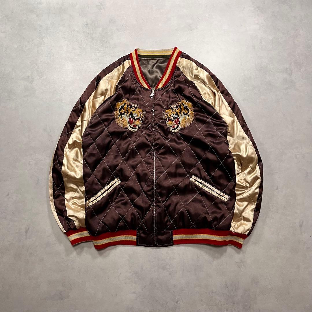 ◎90s ヴィンテージ スカジャン リバーシブル 虎 タイガーヘッド ドラゴン
