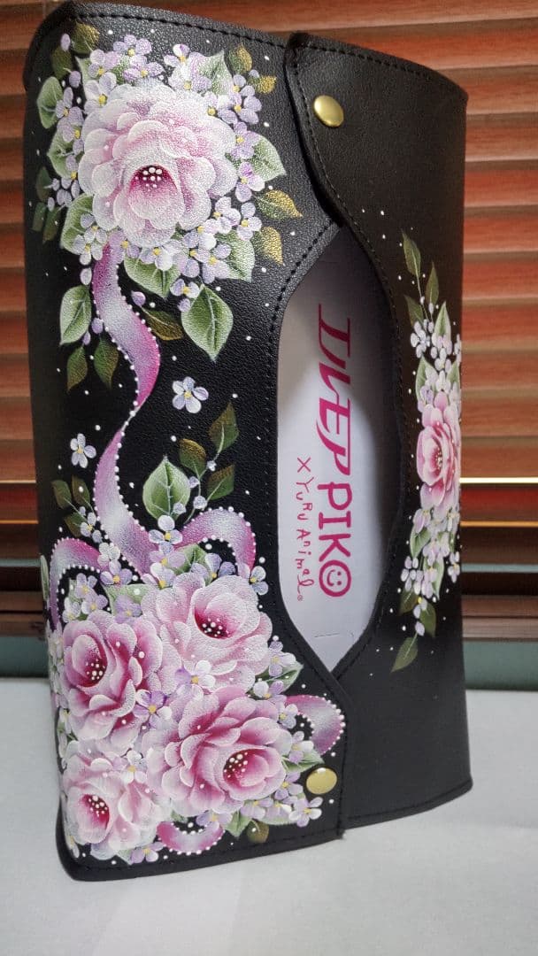 キティママページ　ミニバッグ　ティシュケース　トールペイント　バラ