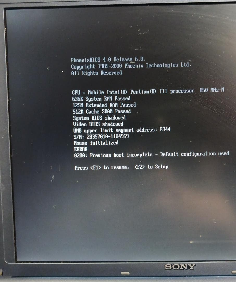 【難あり】ノートPC　ソニーVAIO PCG-SRX7F/PB No.4969
